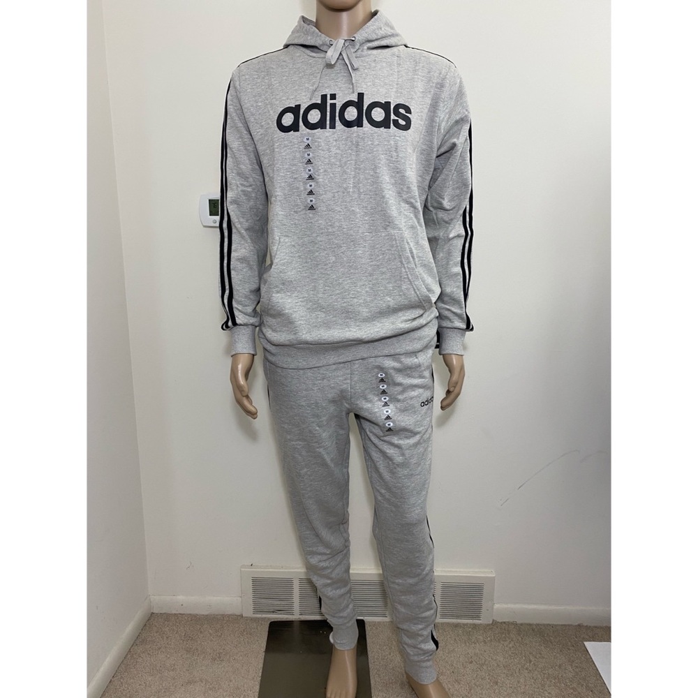 Adidas Men’s Essential 3-Stripe Logo Hoodie & Joggers Set Outfit S M XL 2XL
